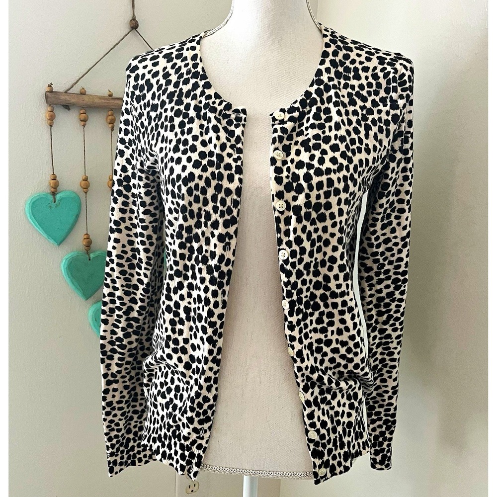 Old Navy Animal Print Button Cardigan Sweater M Black White Long Sleeve